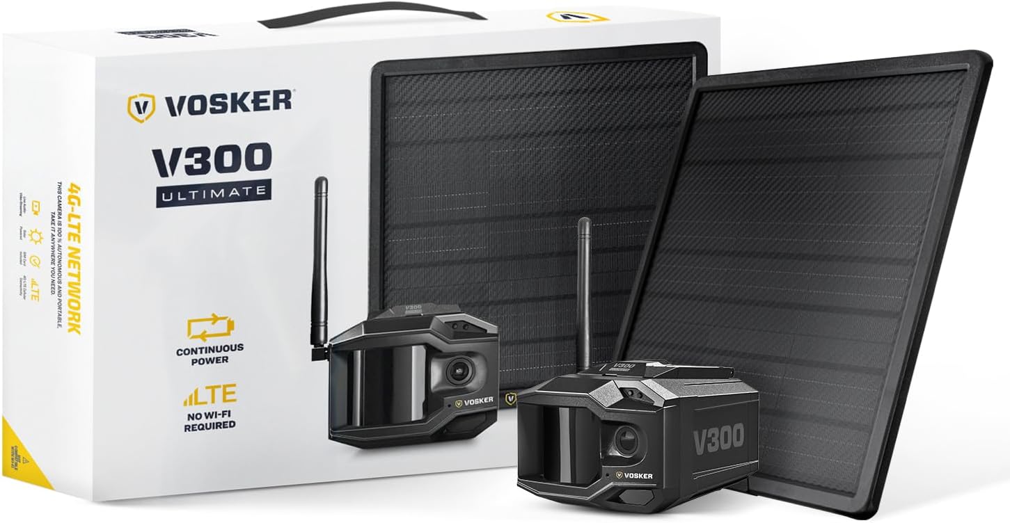 Vosker V300 Ultimate Solar LTE Cellular Security Camera + Ext Solar Po ...