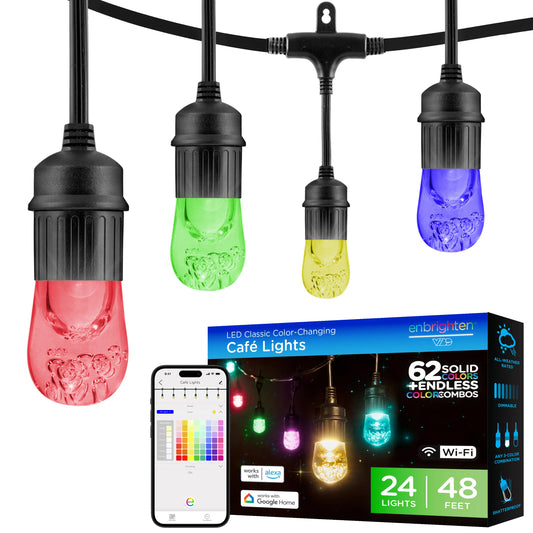 Enbrighten WiFi Seasons Colour Changing Classic LED Cafe Patio Lights, 48ft