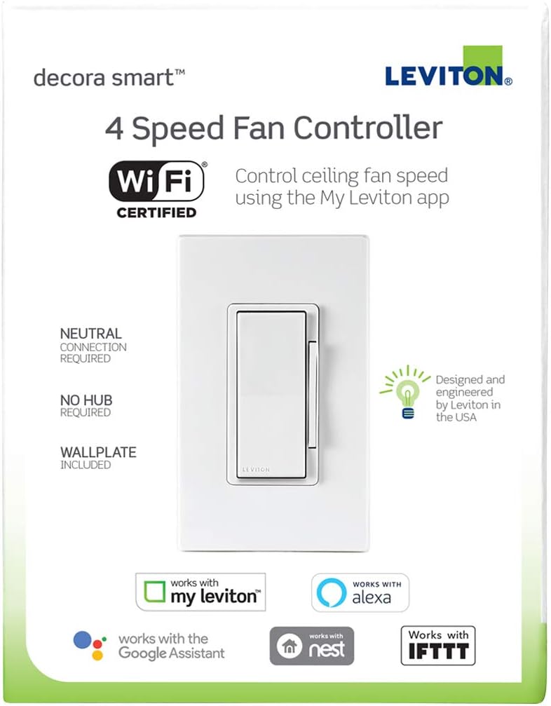 Leviton DW4SF-1BW Decora Smart WiFi Fan Speed Controller