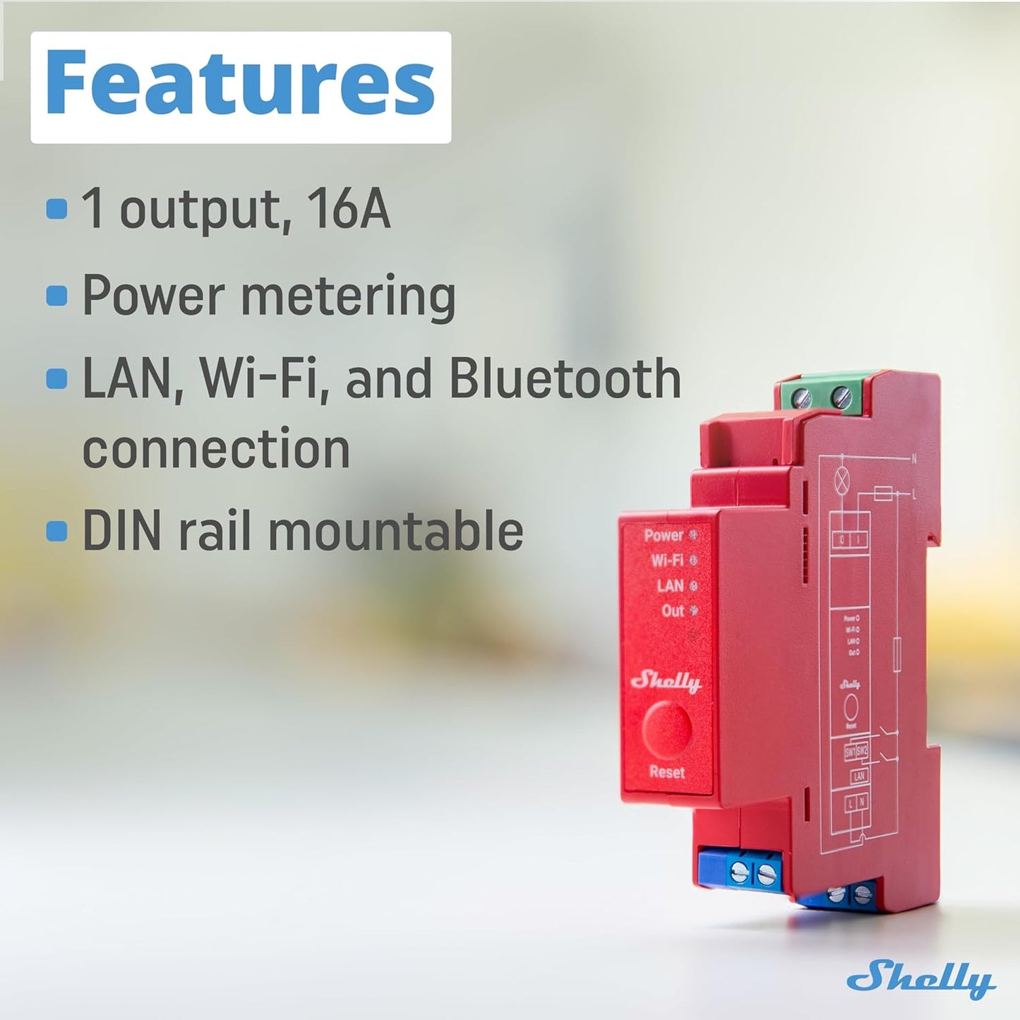 Shelly Pro 1PM WiFi / Ethernet DIN Rail Mount Smart Relay with Power Metering